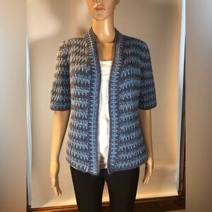 Handmade knit cardigan in shades of blue